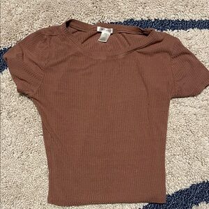 Bozzolo Brown Ribbed Short Sleeve Tee